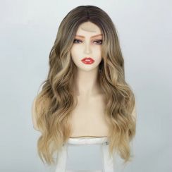 2Pcs Womens Blonde Brown Gradient Wave Synthetic Wig