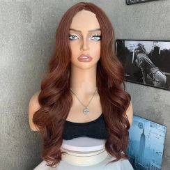 4Pcs Brown Curly Lace Edge Synthetic Hair Wig