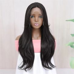 Womens Black Medium Synthetic Wig