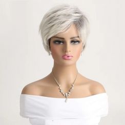 3Pcs Womens Pixie Cut Silver Chemical Fiber Short Wigs