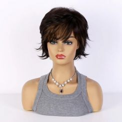 5Pcs Womens Brown Pixie Cut Short Wig with Bangs