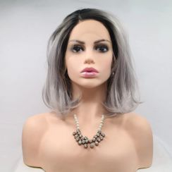 2Pcs Mixed Gray Short Wave Womens Lace Wigs
