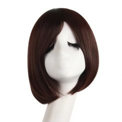 2Pcs Womens Dark Brown Synthetic Wig with Bangs