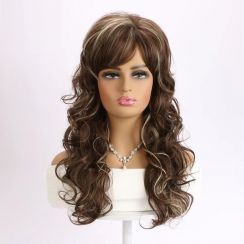 11Pcs Womens Brown Long Wavy Synthetic Wig