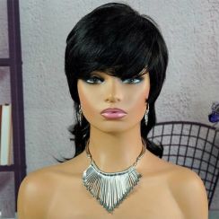2Pcs Womens Short Curly Straight Tousled Layered Fluffy Mullet Wig