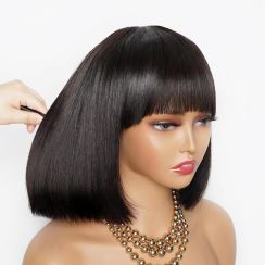 Natural Straight With Bangs Short Human Hair Wig