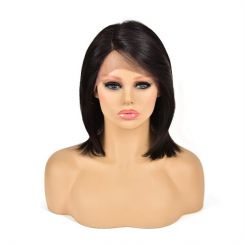 7Pcs Straight Natural Human Hair with Bangs Bob Wig