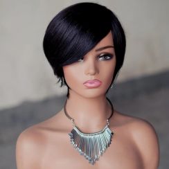 Full Machine Weave Lace Free Bangs Short Bob Wigs