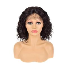 Womens Center Parted Water Ripple Short Bob Head Human Hair Wig
