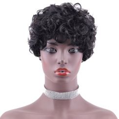 2Pcs Womens Short Afro Curly Human Hair Wig